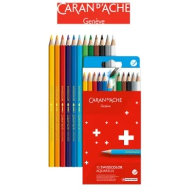 Caran d’Ache, Swisscolor, kredki ołówkowe, akwarelowe, 12 kolorów