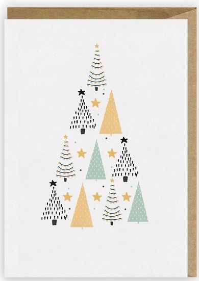 Cardie, kartka, Boże Narodzenie, choinka, miętowo-złota