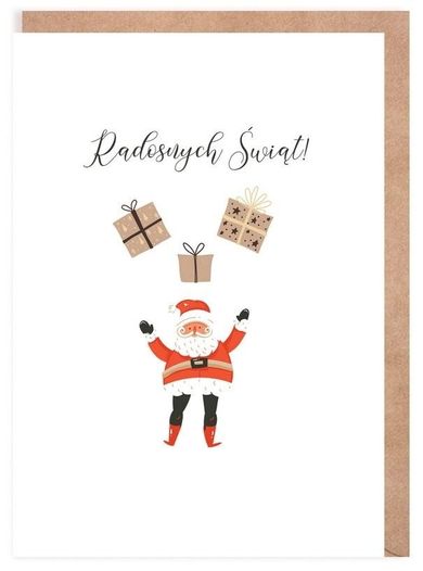 Cardie, kartka, Boże Narodzenie, mikołaj z prezentami