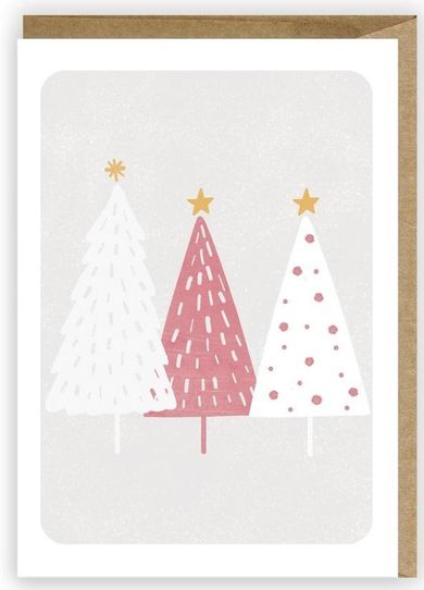 Cardie, kartka, Boże Narodzenie, pastelowe choinki