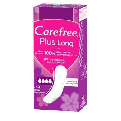 Carefree, Plus Long, wkładki higieniczne, Unscented, 40 szt.