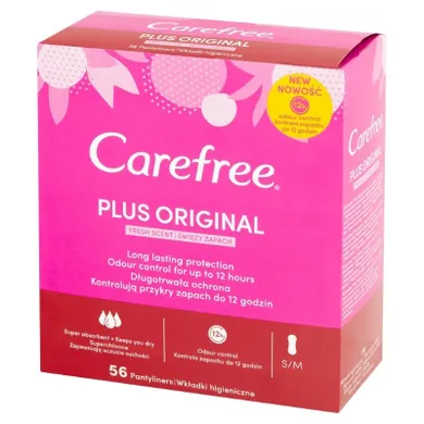 Carefree, Plus, Original, wkładki higieniczne, Fresh Scent, świeży zapach, 56 szt.