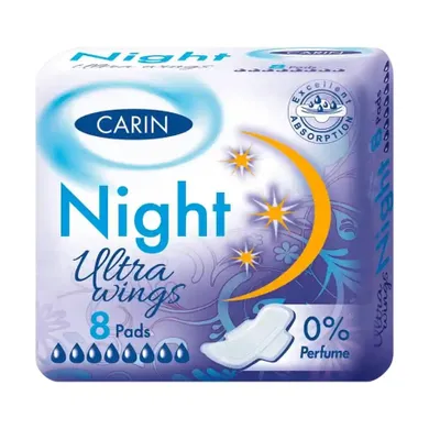 Carin, Ultra Wings, Night, podpaski higieniczne na noc, 8 szt.