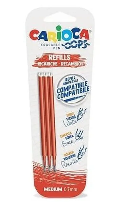 Carioca, Oops, wkład do długopisu wymazywalnego, czerwony, 3 szt.