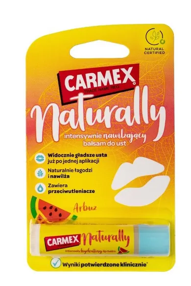 Carmex, Naturally, intensywnie nawilżający balsam do ust, arbuz, 4.25g