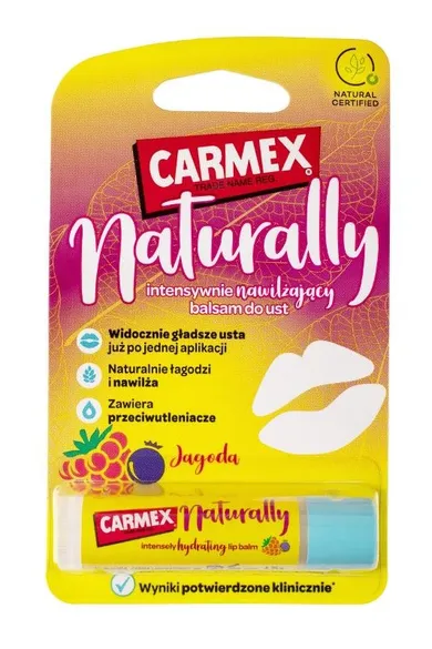 Carmex, Naturally, intensywnie nawilżający balsam do ust, jagoda, 4.25g