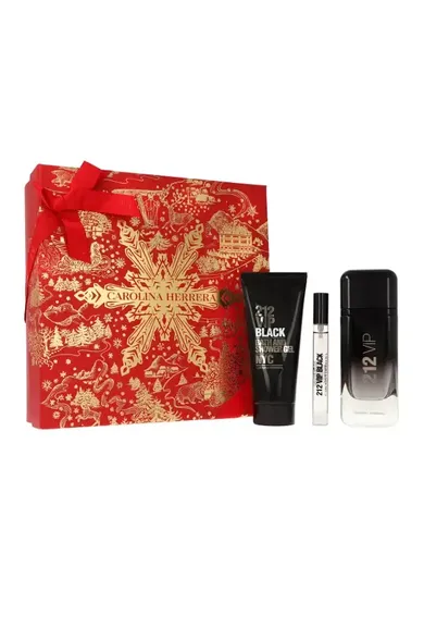Carolina Herrera, 212 VIP Black, zestaw: woda perfumowana, 100 ml + żel pod prysznic, 100 ml + woda perfumowana, 10 ml