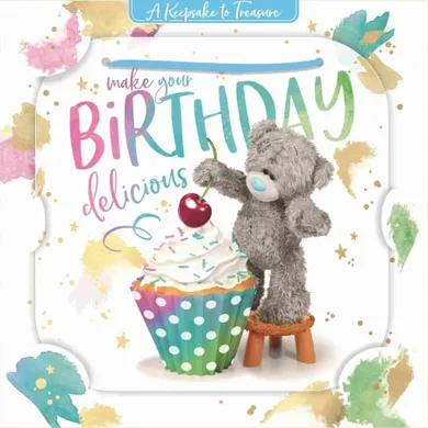 Carte Blanche, karnet holograficzny 3D, miś z wisienką na babeczce