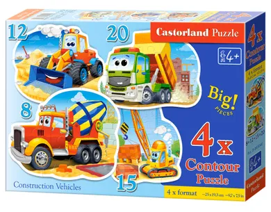 Castorland, Construction Vehicles, puzzle konturowe 4w1