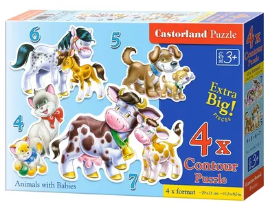 Castorland, Zwierzęta z dziećmi, puzzle 4w1, 22 elementy
