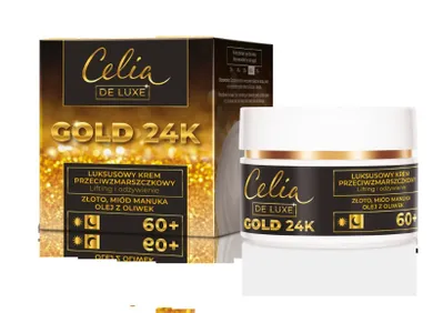 Celia, Gold 24k, luksusowy krem przeciwzmarszczkowy 60+, lifting i odżywienie, 50 ml