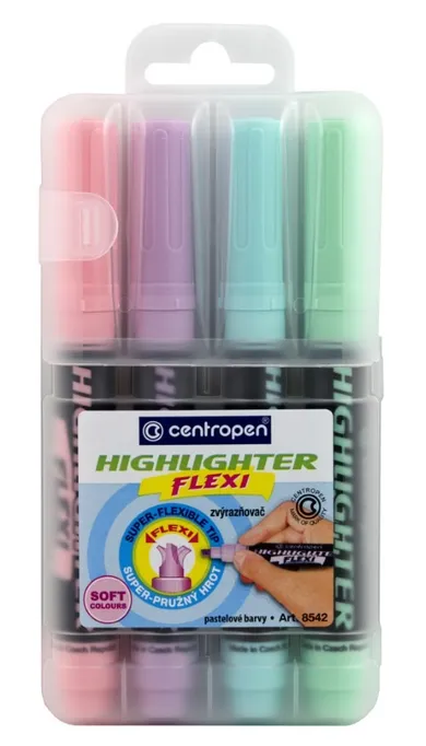 Centropen, Highlighter Flexi Soft, zakreślace pastelowe, 4 kolory