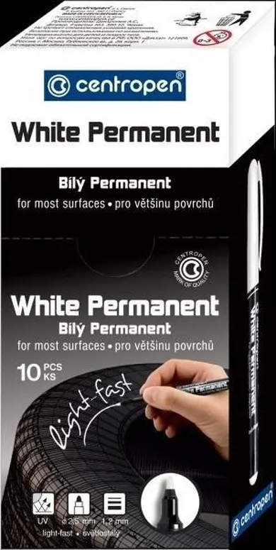 Centropen, White Permanent, cienki marker, biały, 10 szt.