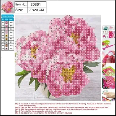 Centrum, diamentowa mozaika 5D, Pink flower, 20-20 cm