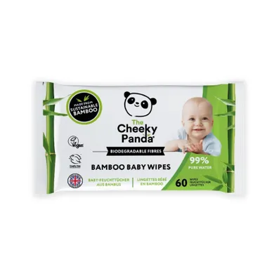 Cheeky Panda, Nawilżane chusteczki bambusowe dla dzieci, 60 szt.