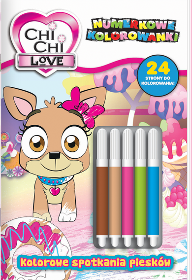 Chi Chi love. Numerkowe kolorowanki. Kolorowe spotkania piesków