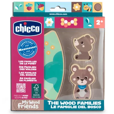 Chicco, My Wood Friends, Zestaw Tata, drewniane figurki niedźwiadków, 2 szt.