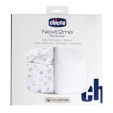 Chicco, Next2Me Forever, zestaw: prześcieradło i poszewka na poduszkę, confetti, 58-110 cm