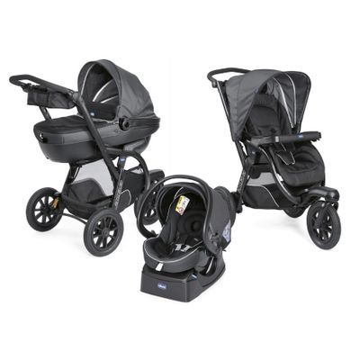 Chicco, Trio Activ3, wózek głęboko-spacerowy + pasy do mocowania gondoli, Iron