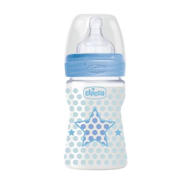 Chicco, Well-Being, butelka antykolkowa, wolny przepływ, Gwiazdka, niebieska, 150 ml