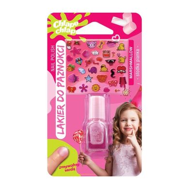 Chlapu Chlap, lakier do paznokci, zmywalny wodą + ozdoby, słodka pianka - różowy, 2 ml