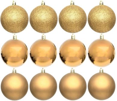 Christmas Decoration, bombka dekoracyjna, plastikowa, bezpieczna, złoty, 60 mm, 12 szt.