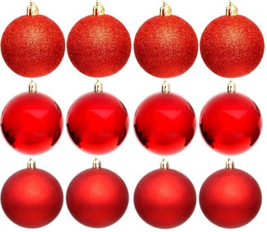 Christmas Decoration, bombka dekoracyjna, plastikowa, czerwony, 60 mm, 12 szt.
