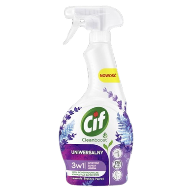 Cif, Cleanboost 3w1, uniwersalny spray do czyszczenia, lawenda i błękitna paproć, 500 ml