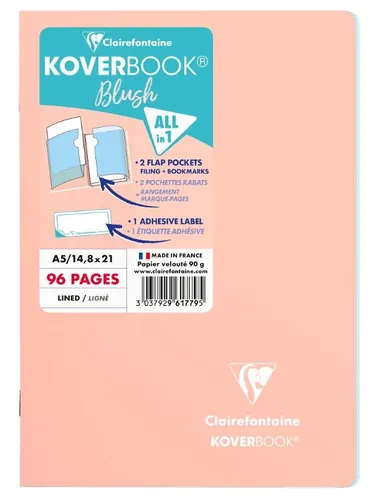 Clairefontaine, Koverbook Blush, zeszyt A5, 48 kartek, linia, coral, 1 szt.