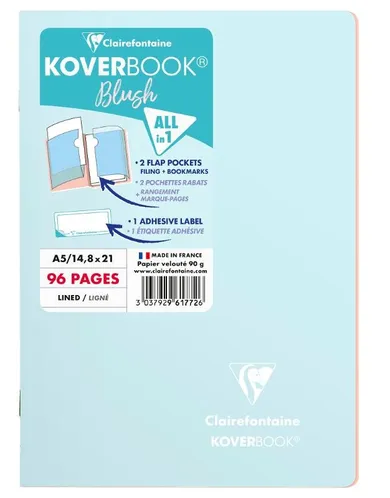 Clairefontaine, Koverbook Blush, zeszyt A5, 48 kartek, linia, ice blue, 1 szt.
