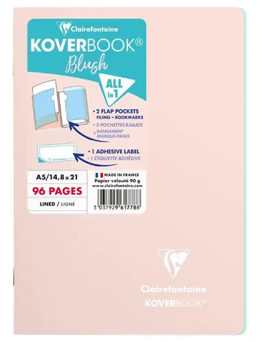 Clairefontaine, Koverbook Blush, zeszyt A5, 48 kartek, linia, powder pink, 1 szt.