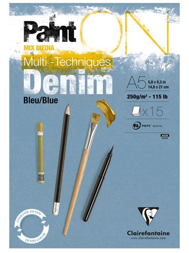 Clairefontaine, Paint On Denim Blue, szkicownik, A4, 15 kartek