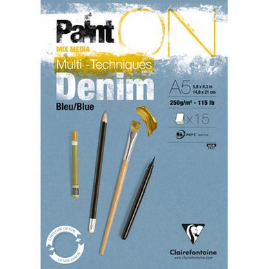 Clairefontaine, Paint On Denim Blue, szkicownik, A5, 15 kartek
