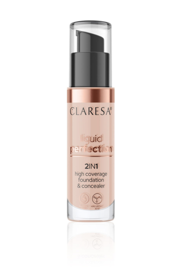 Claresa, Liquid Perfection 2w1, korektor i podkład kryjący, nr 104, 34g