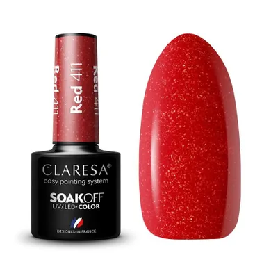 Claresa, Soak Off UV/LED Red, lakier hybrydowy, nr 411, 5 g