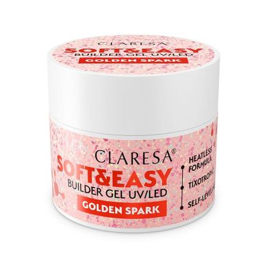 Claresa, Soft&Easy, żel budujący do paznokci, gloden spark, 45 g