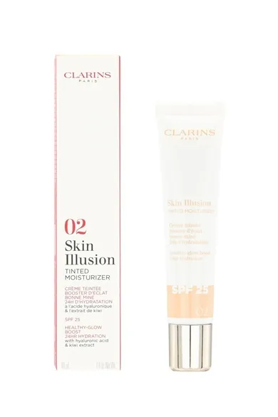 Clarins, Skin Illusion Tinted Moisturizer SPF25, krem koloryzujący do twarzy SPF25, nr 02, 40 ml