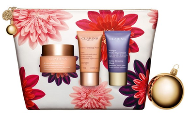 Clarins, zestaw: krem do twarzy na dzień 50 ml, krem do twarzy na noc 15 ml, maseczkę do twarzy 15 ml, kosmetyczkę