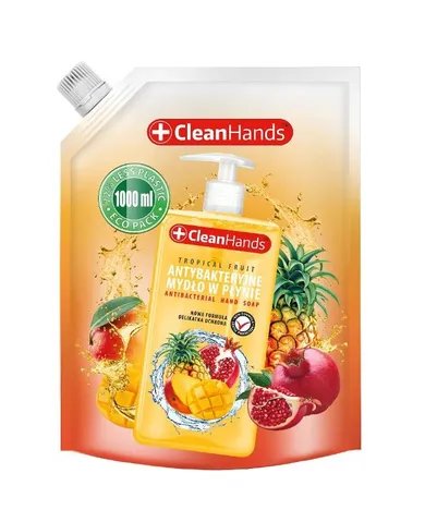 Clean Hands, mydło antybakteryjne, owoce tropikalne, zapas, 1000 ml