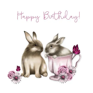 Clear Creations, Swarovski, karnet, kwadrat, Urodziny, króliki