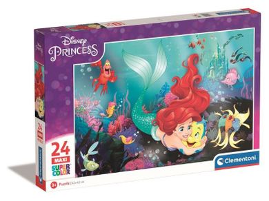 Clementoni, Super Color, Księżniczki Disneya Little Mermaid, puzzle maxi, 24 elementy