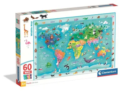 Clementoni, Super Color, Wildlife Map, puzzle maxi, 60 elementów