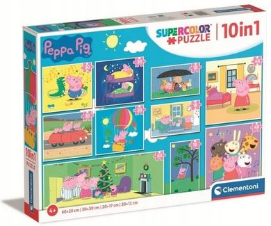 Clementoni, Świnka Peppa, puzzle 10w1 Super Kolor