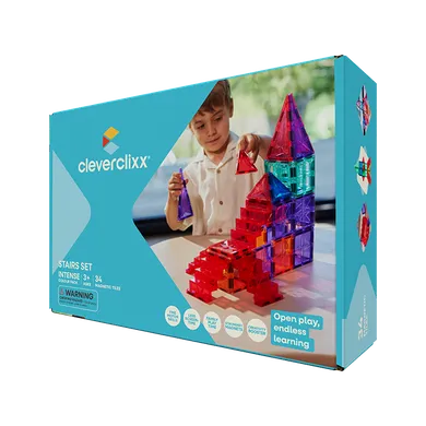 Cleverclixx, Stairs Set Intense, klocki magnetyczne ze schodami, 34 elementy