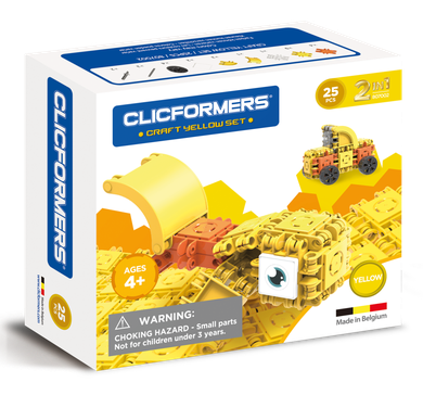 Clics Toys, klocki konstrukcyjne, żółty, 25 elementów