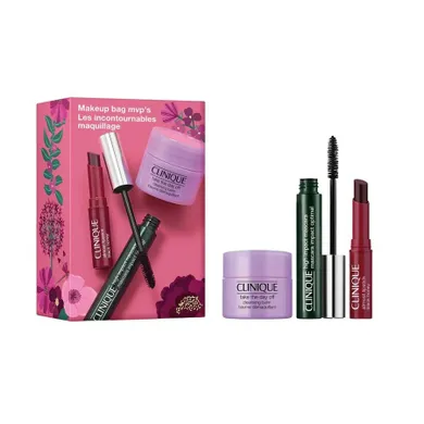Clinique, Makeup Bag MVP's, zestaw: tusz do rzęs, 7 ml + pomadka do ust, 1.2g + balsam do demakijażu, 15 ml