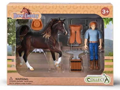 Collecta, Horse Country, jeździec z koniem i akcesoriami, 84277