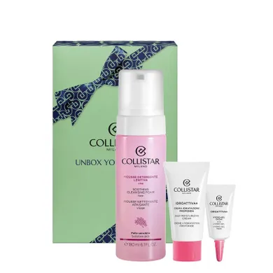 Collistar, Unbox Your Beauty, zestaw: łagodzący mus oczyszczający do twarzy, 180 ml + krem głęboko nawilżający, 25 ml + hydro-żel pod oczy, 5 ml