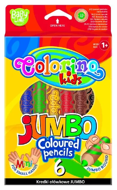 Colorino, kredki ołówkowe Mega Jumbo, 6 kolorów, naturalne drewno + temperówka