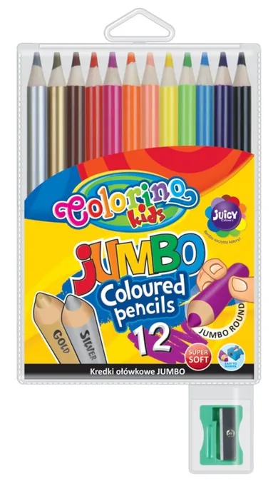 Colorino, kredki ołówkowe okrągłe Jumbo, 12 kolorów + temperówka